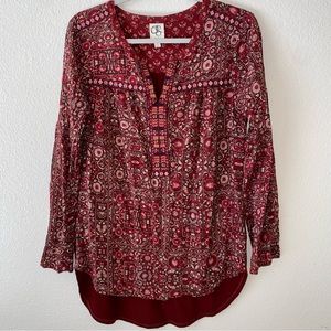 Anthropologie One September Red Mataura Top Pullover Peasant Embroidered